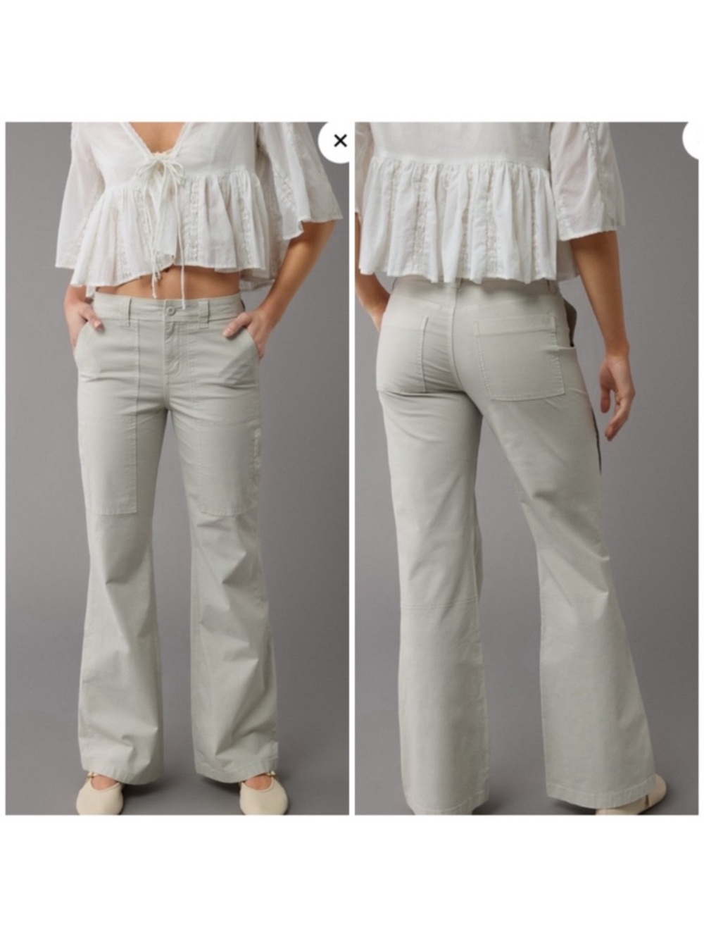 American Eagle AE Snappy Stretch Low Rise Baggy Flare Pant Cargo in Gray